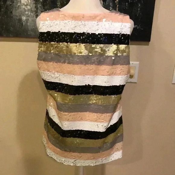 Calvin Klein Sequins Striped Black/Gold/Silver/Pink/White Top-Size L - Picture 3 of 9